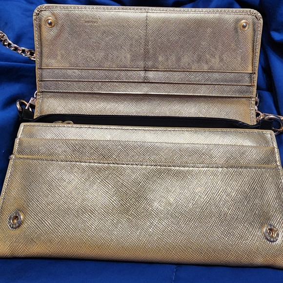 Prada Saffiano double snap metallic gold EUC wallet with Chain and chain insert - Picture 4 of 8